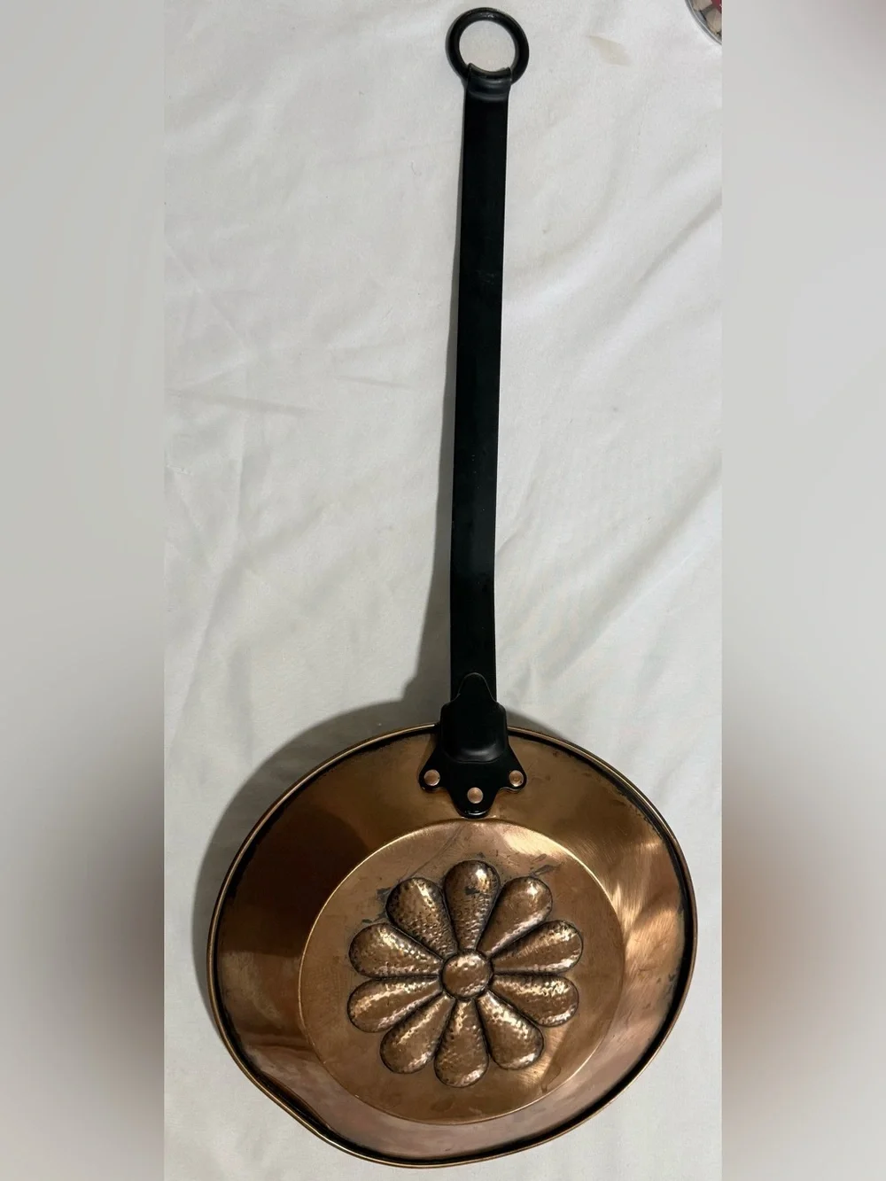 Vintage Copper Hearth Chestnut Roasting Pan 25” long Ring Loop For Hanging